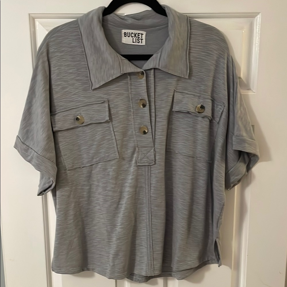 BUCKETLIST Gray Button Down Shirt medium EUC - image 1